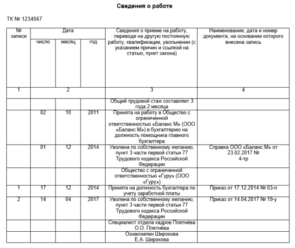 Образец дубликата трудовой книжки при утере