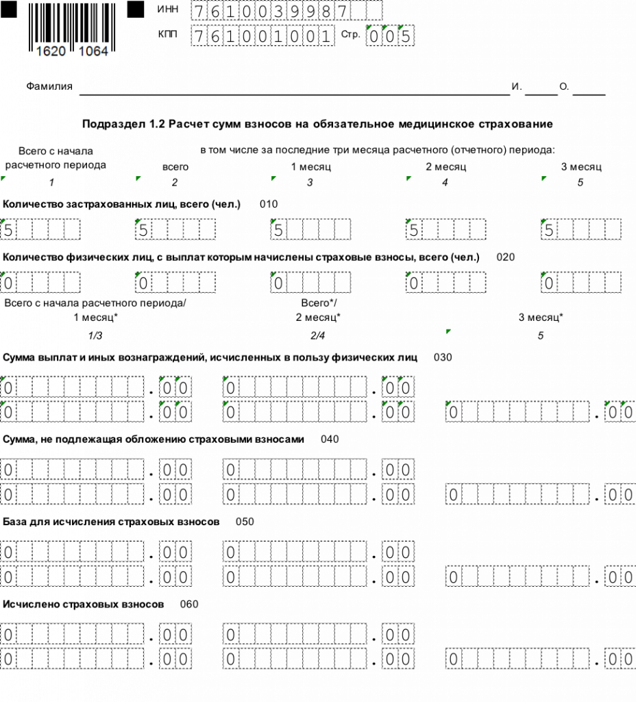 Расчет по страховым взносам нулевой образец заполнения