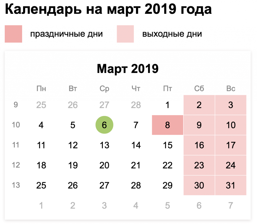 Предпраздничный день сокращенный на 1 час. Март 2019г календарь. Праздничные дни в марте 2019.