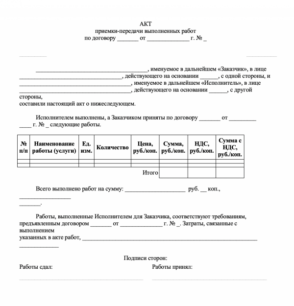 Как правильно составить акт выполненных работ образец