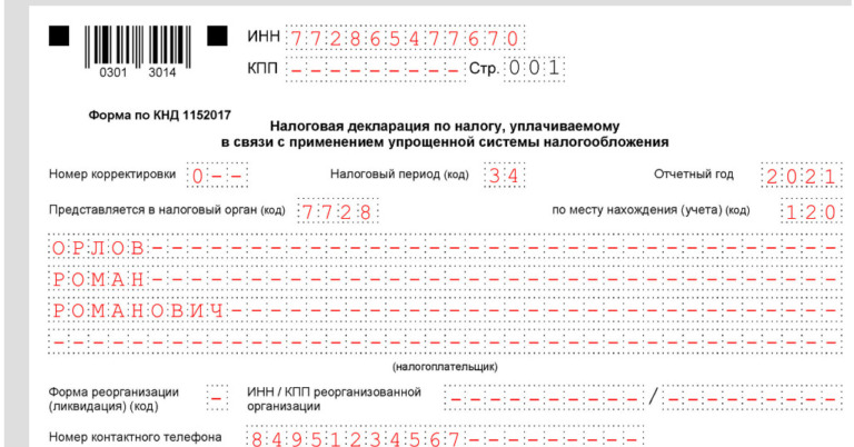 Декларация усн 2022 образец