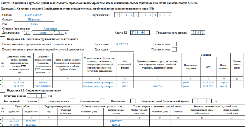 Новый отчет ефс1 образец