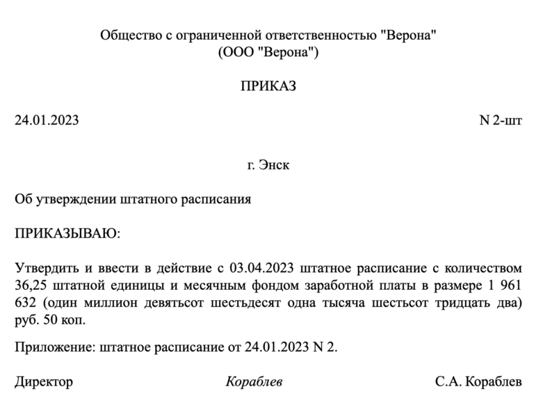 Штатное расписание: образец на 2024 год