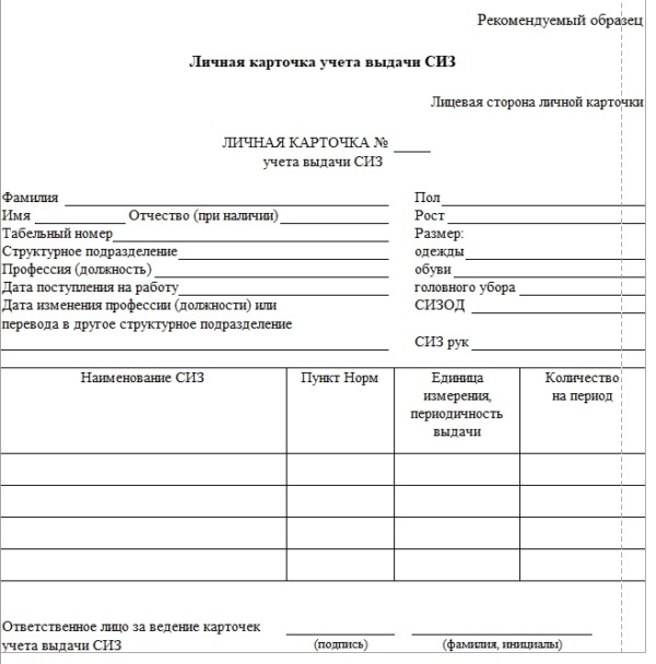 Карточки СИЗ с 1 сентября 2023: образец (скачать)