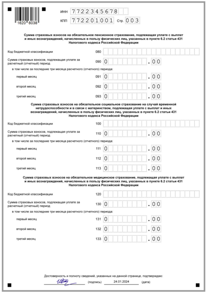 Годовой РСВ за 2023 год в январе 2024 года: образец
