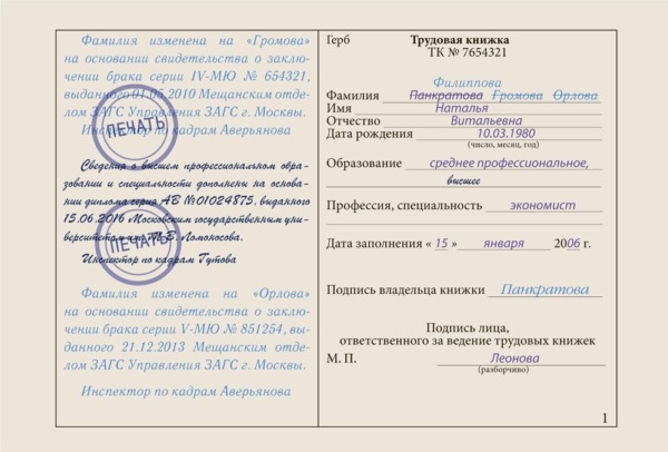 Приказ о смене фамилии сотрудника в связи с вступлением в брак
