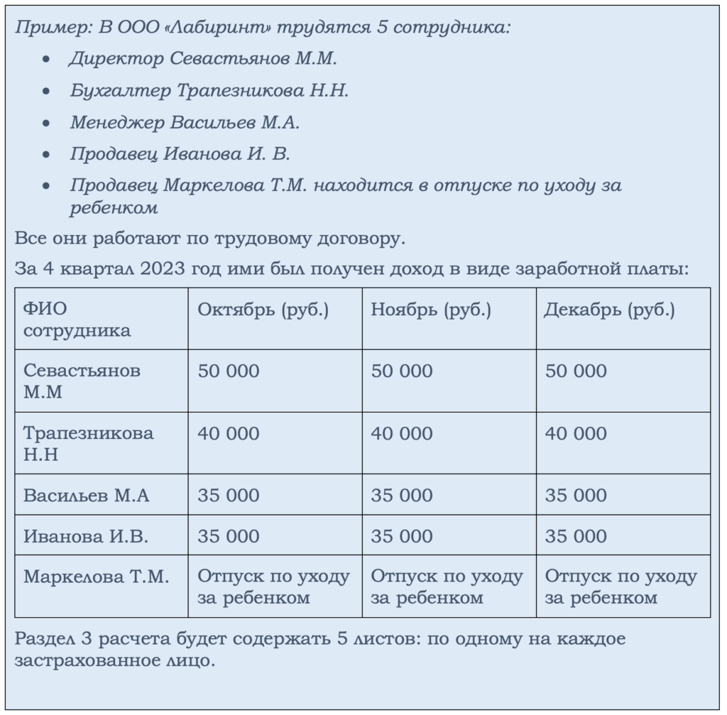 Раздел 3 расчета по страховым взносам за 2023 год: образец