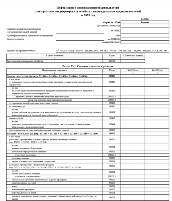 Новая форма 1-КФХ за 2023 год в 2024 году