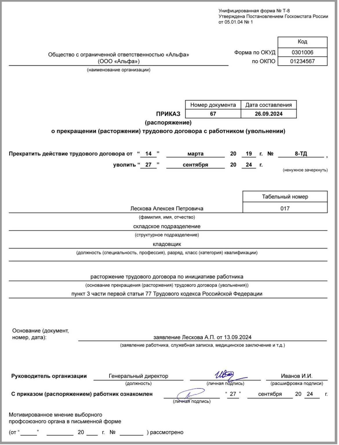 Какие документы выдаются работнику при увольнении в 2024 году